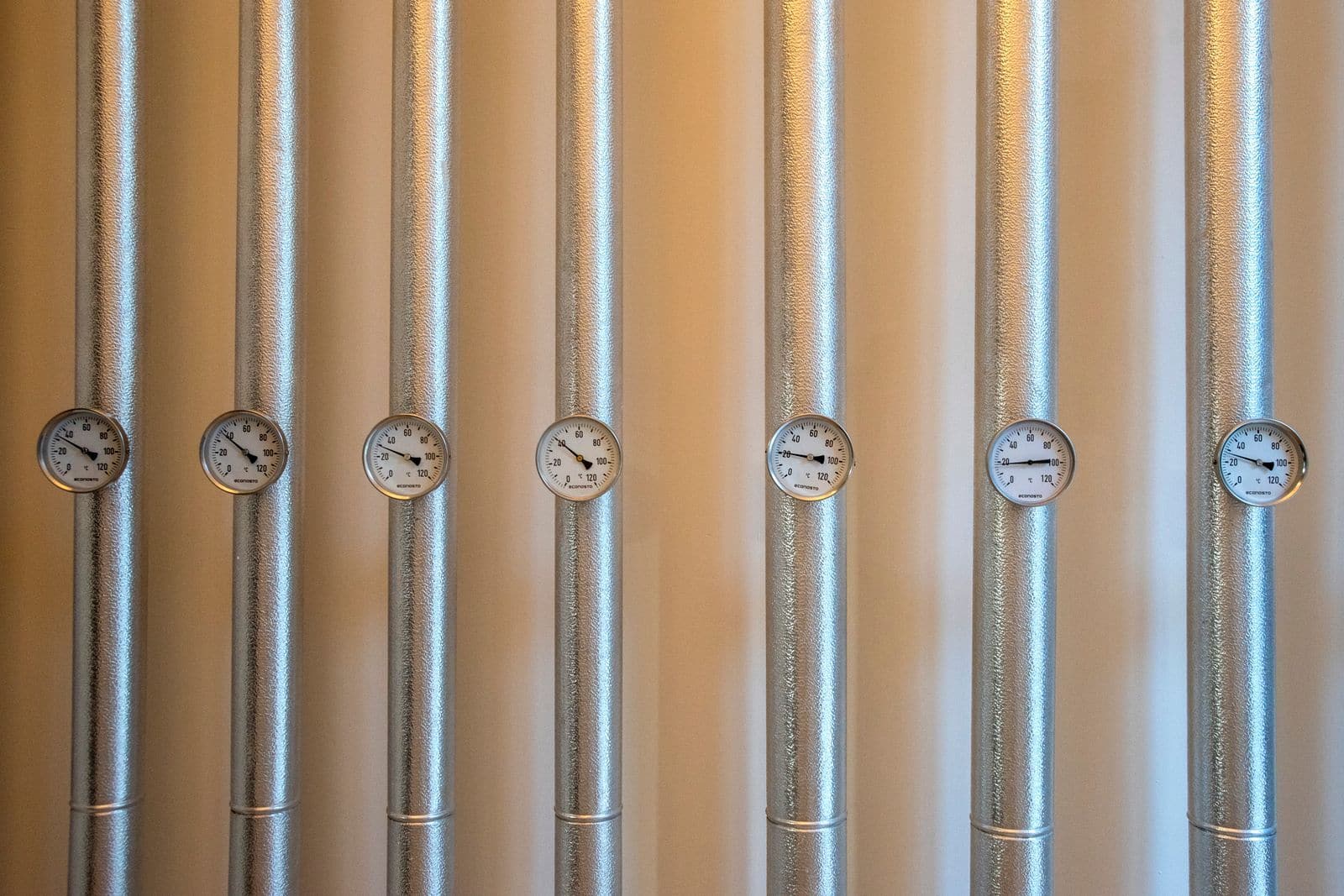 HVAC system piping and pressure gauges